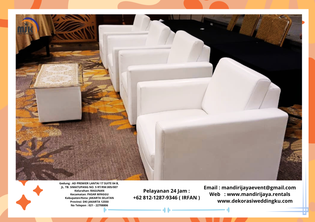 Sewa Sofa Putih,Meja VIP Kaca Kuningan Jakarta Selatan