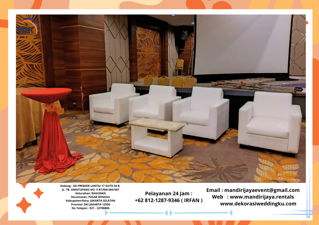 Sewa Sofa Putih,Meja VIP Kaca Kuningan Jakarta Selatan