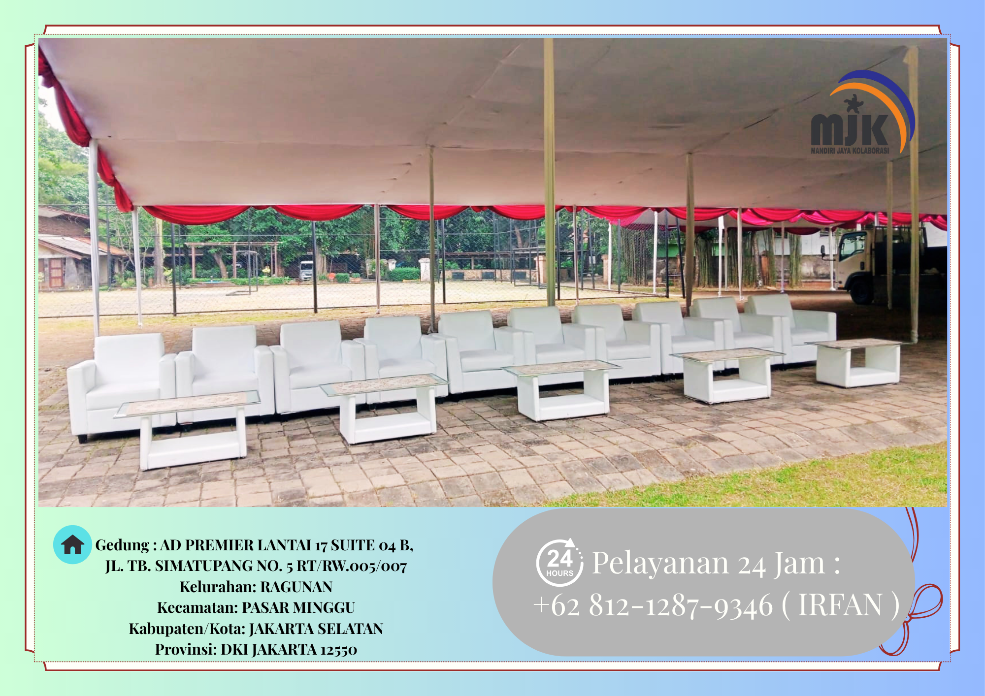 Sewa SOFA,MEJA KACA,TENDA PLAFON PONI MERAH Jakarta