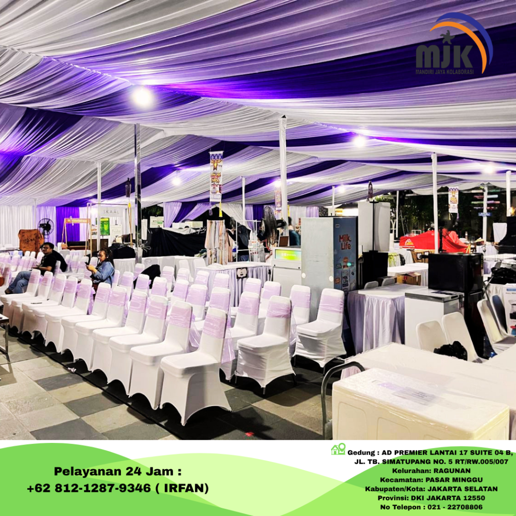 Rental Tenda dekorasi Kain Rempel Biru Putih Jakarta