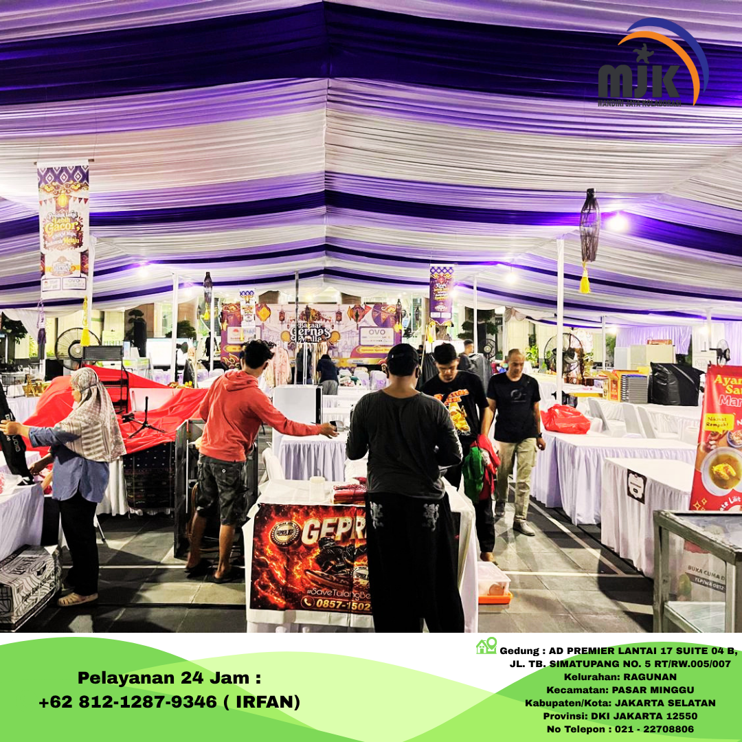 Rental Tenda dekorasi Kain Rempel Biru Putih Jakarta