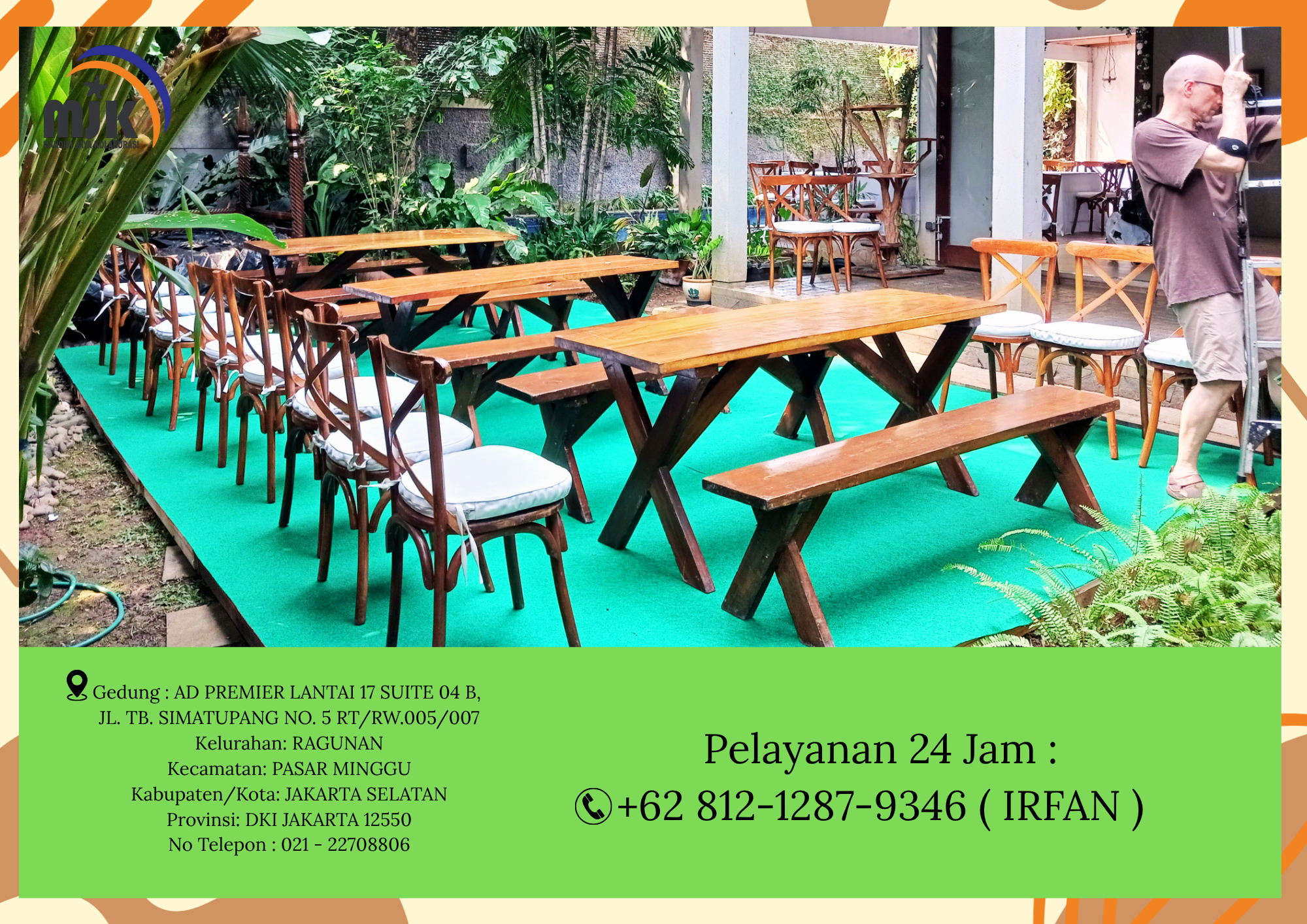 Sewa Bangku,Meja Taman,Kursi Cross Back Jakarta