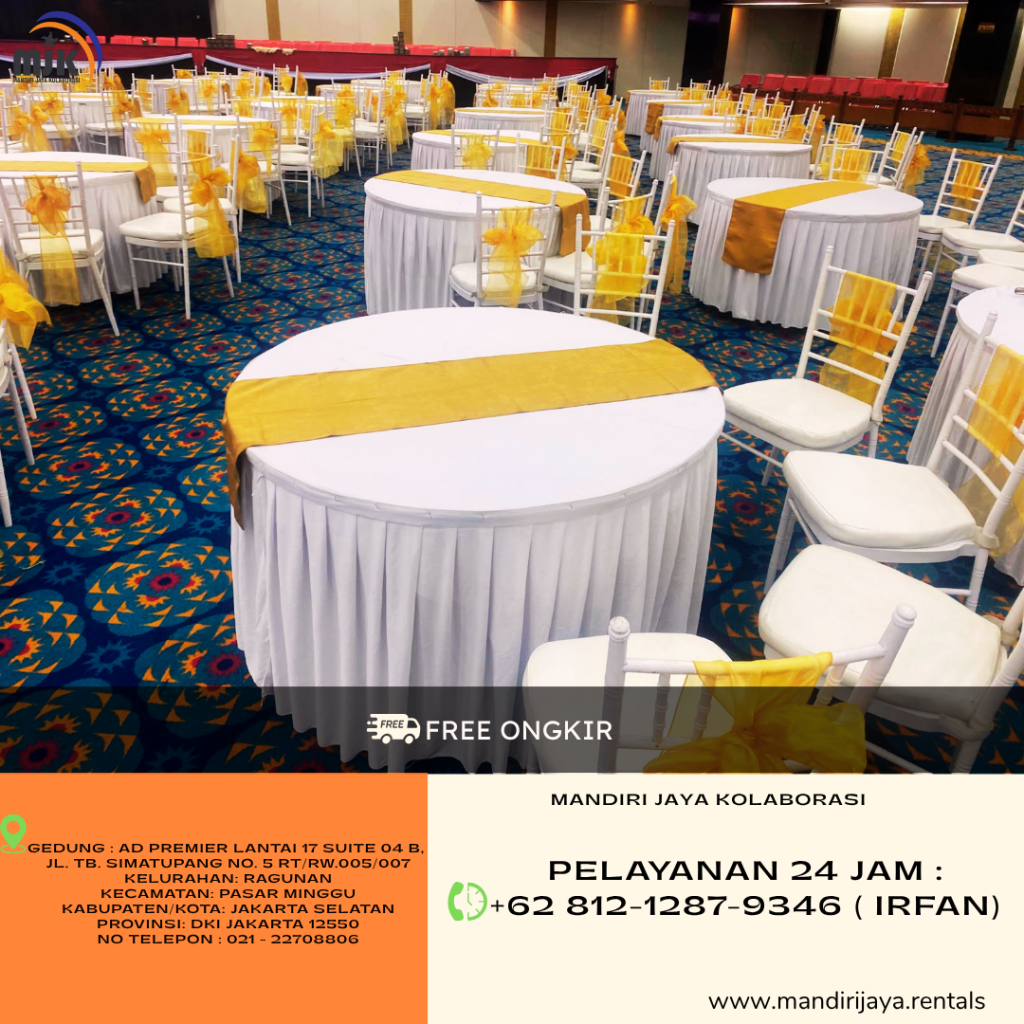 Sewa Round Table, Kursi Tiffany Putih Pita Gold Jakarta