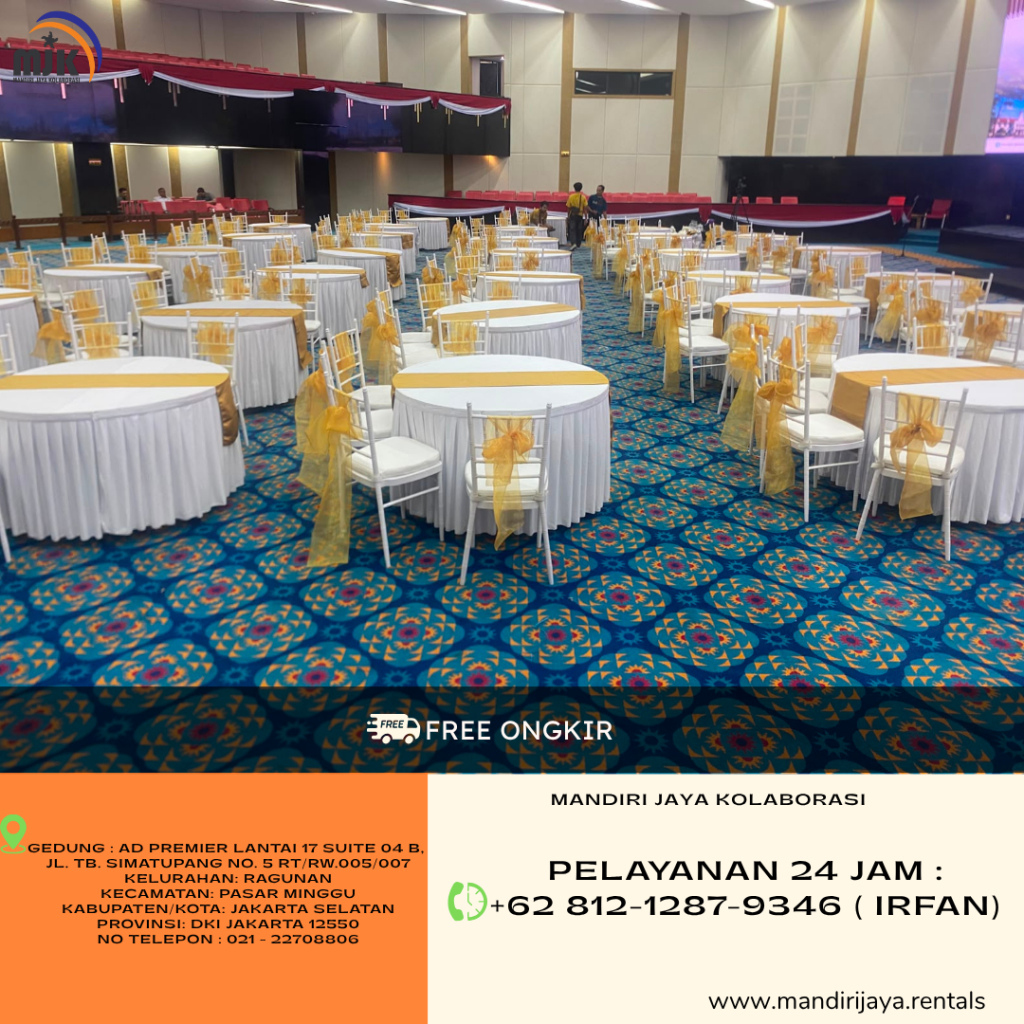 Sewa Round Table, Kursi Tiffany Putih Pita Gold Jakarta