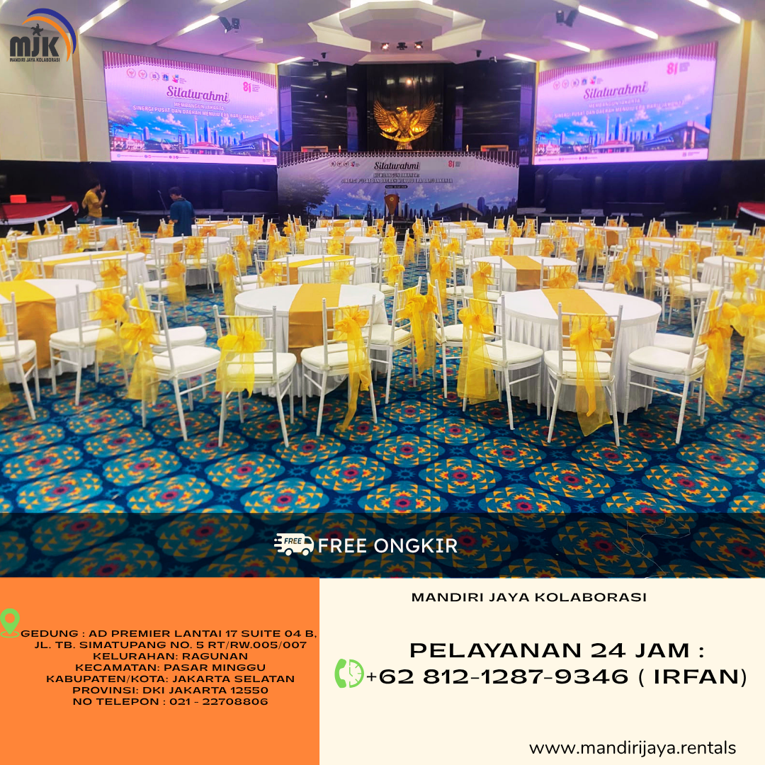 Sewa Round Table, Kursi Tiffany Putih Pita Gold Jakarta
