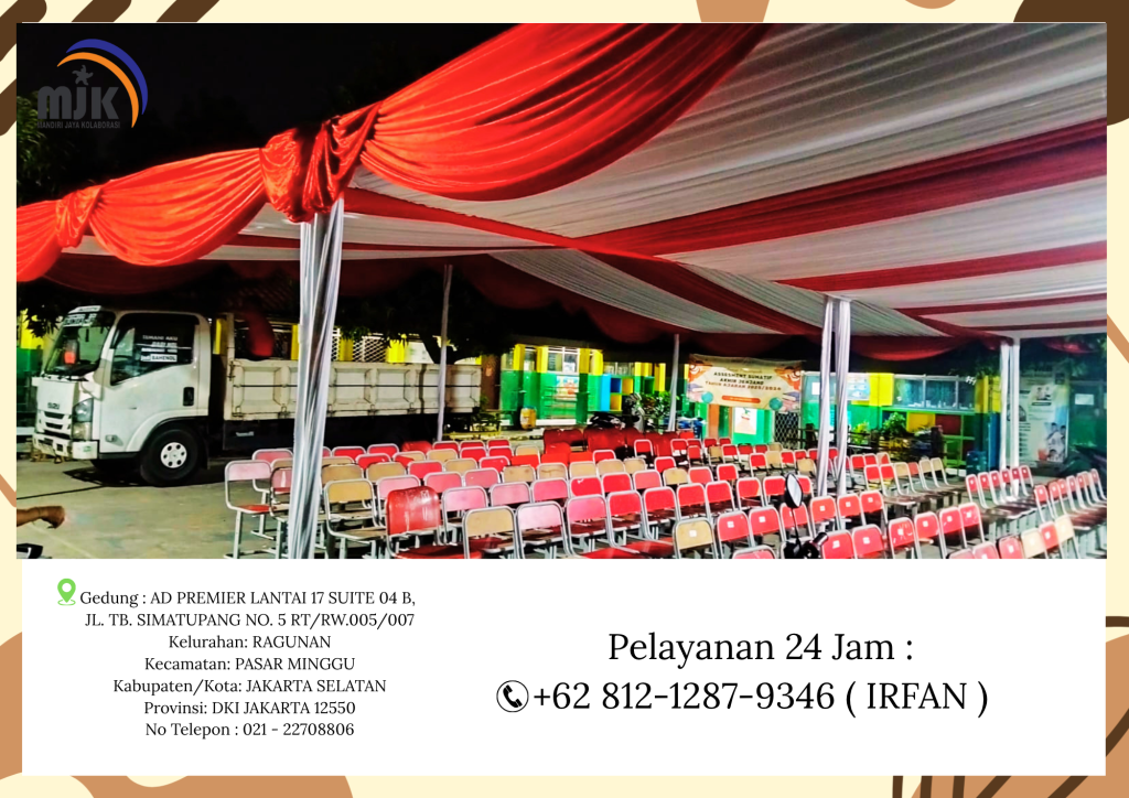 Sewa Tenda Serut Dekorasi Kain Merah Jakarta