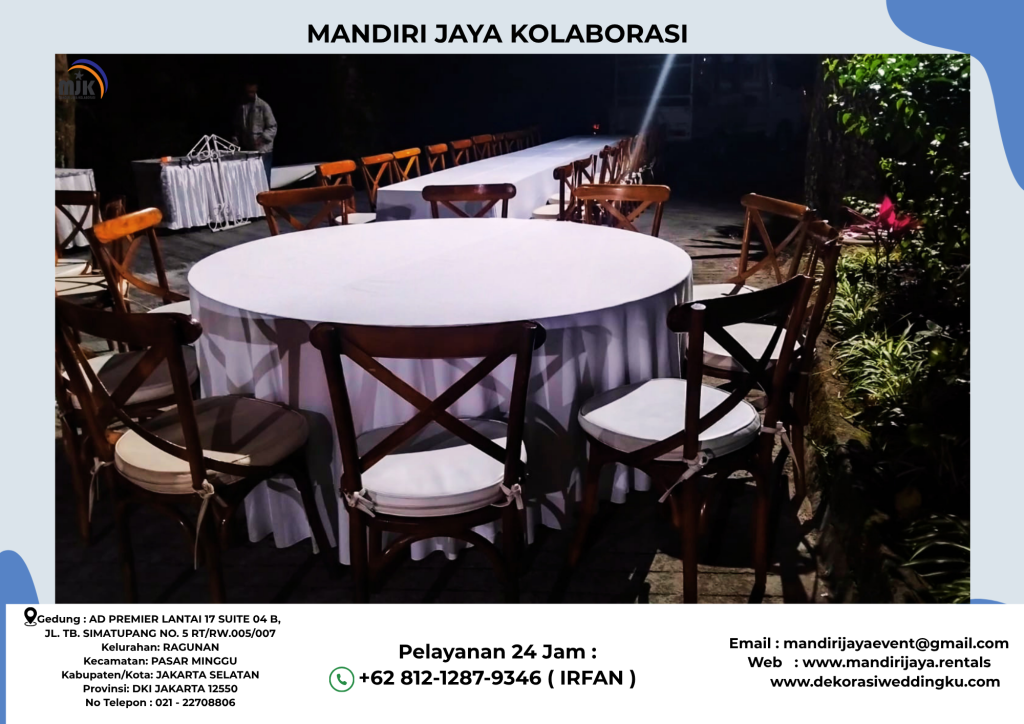 Rental Kursi Silang Kayu,meja Bulat Jakarta