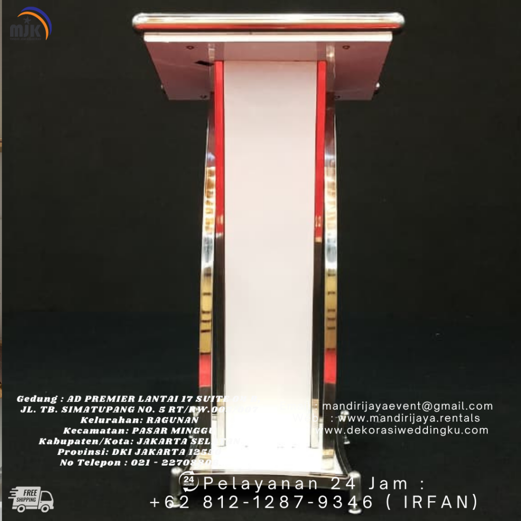 Rental Podium Putih Frame Stainless Depok