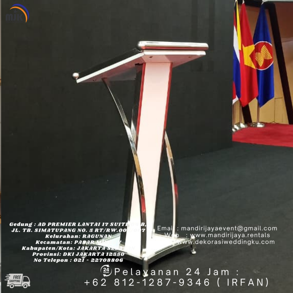 Rental Podium Putih Frame Stainless Depok
