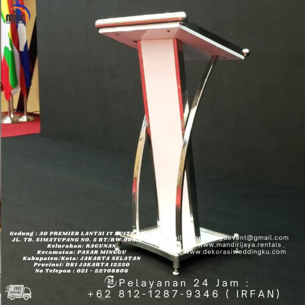Rental Podium Putih Frame Stainless Depok