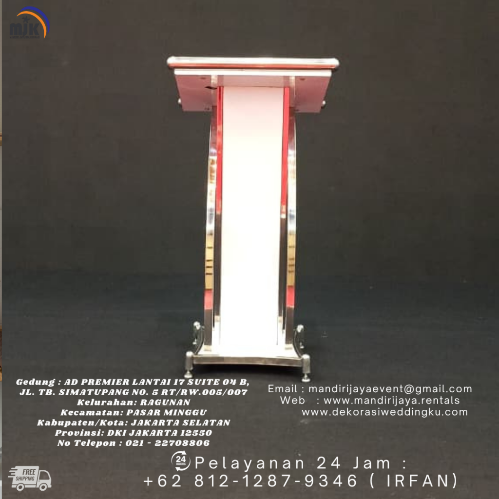 Rental Podium Putih Frame Stainless Depok