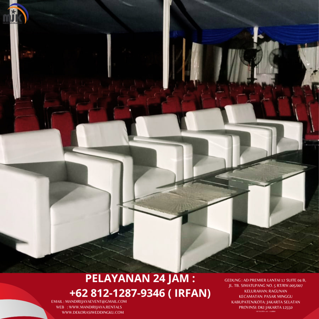 Rental Sofa Kotak Putih,Meja VIP Kaca Bogor