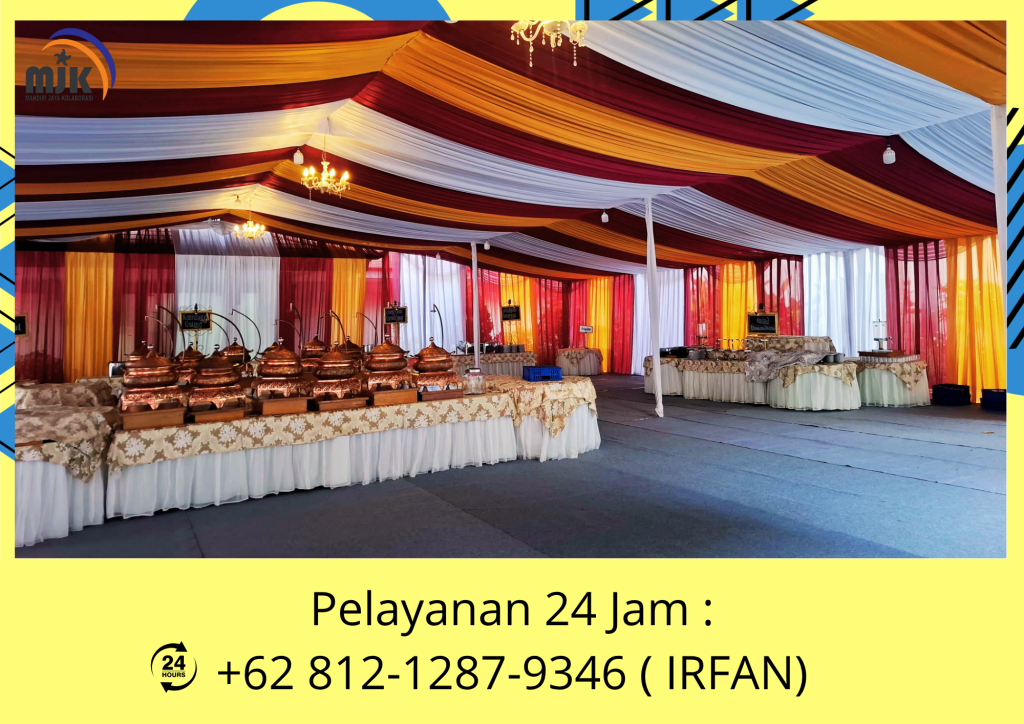 Rental Tenda Dekor Rempel Kain Merah,Putih,Gold Jakarta