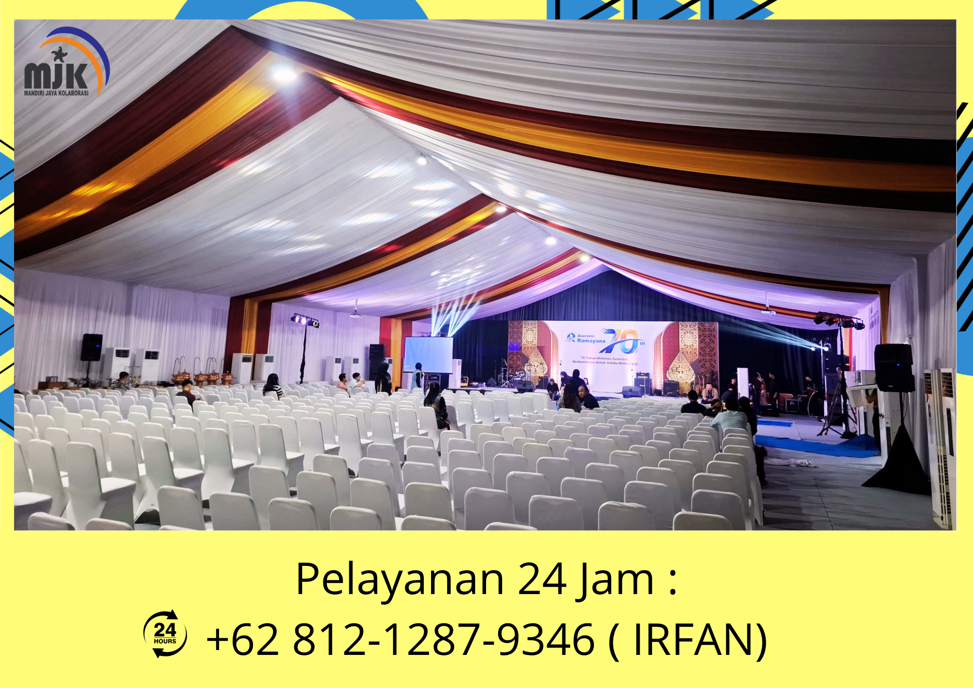 Rental Tenda Dekor Rempel Kain Merah,Putih,Gold Jakarta