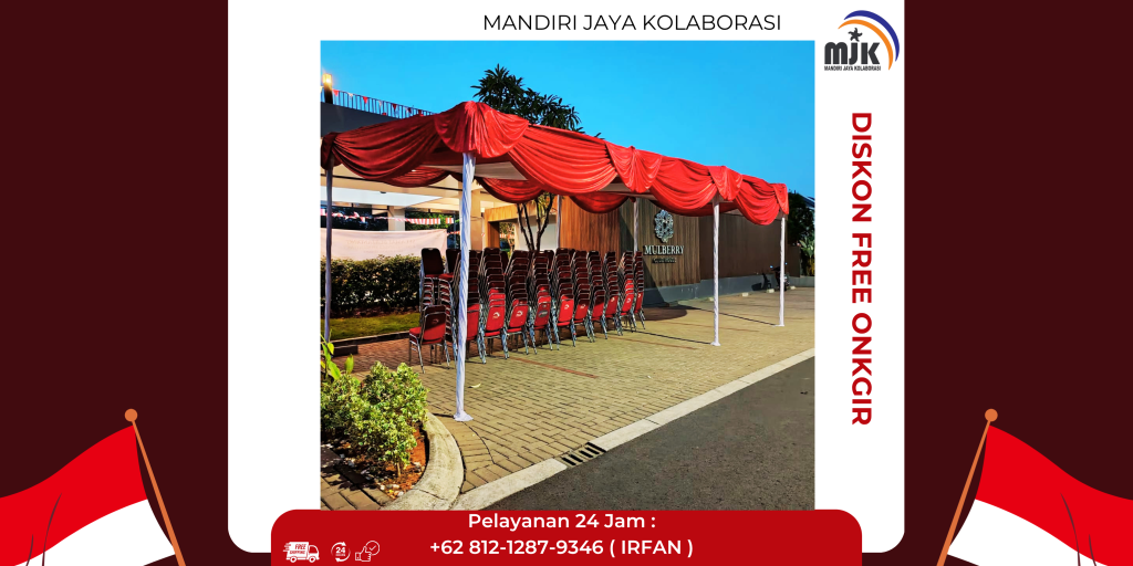 Sewa Tenda Dekor Serut Merah Putih UK4x8, Kursi Susun Jakarta