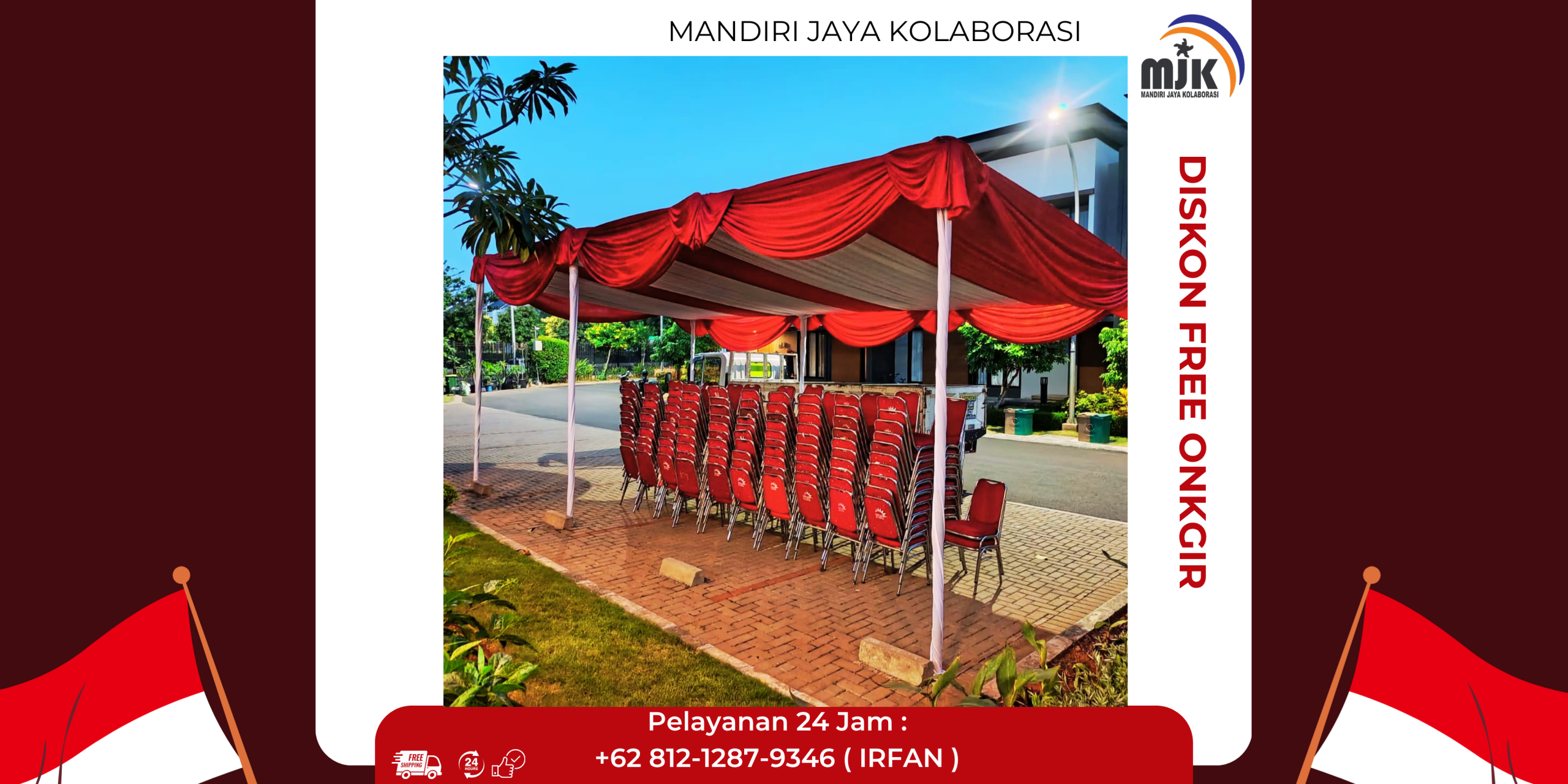Sewa Tenda Dekor Serut Merah Putih UK4x8, Kursi Susun Jakarta