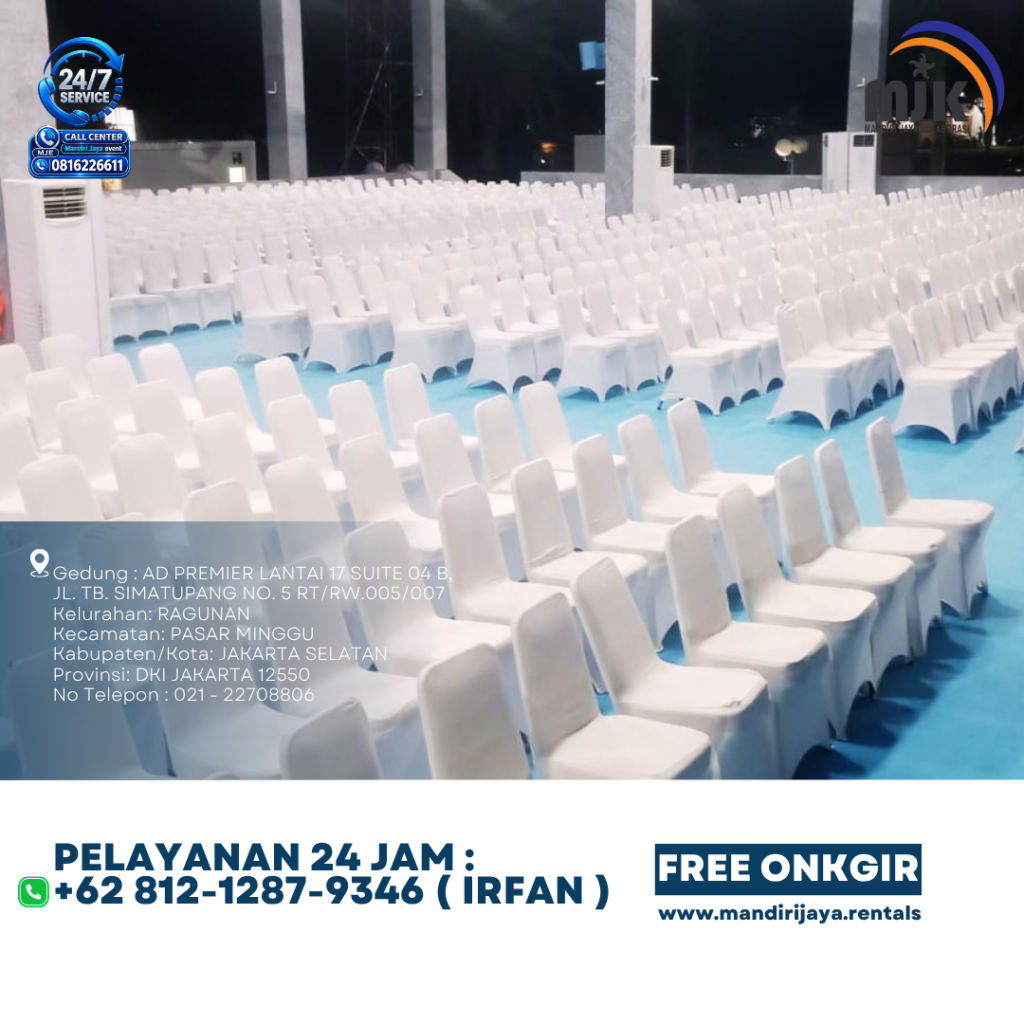 Sewa Meja Kursi VIP Kayu,Kursi Susun Cover Putih Bekasi
