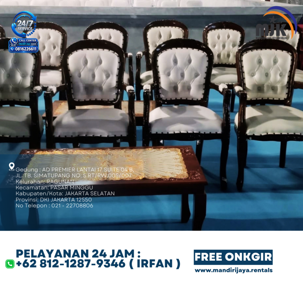 Sewa Meja Kursi VIP Kayu,Kursi Susun Cover Putih Bekasi