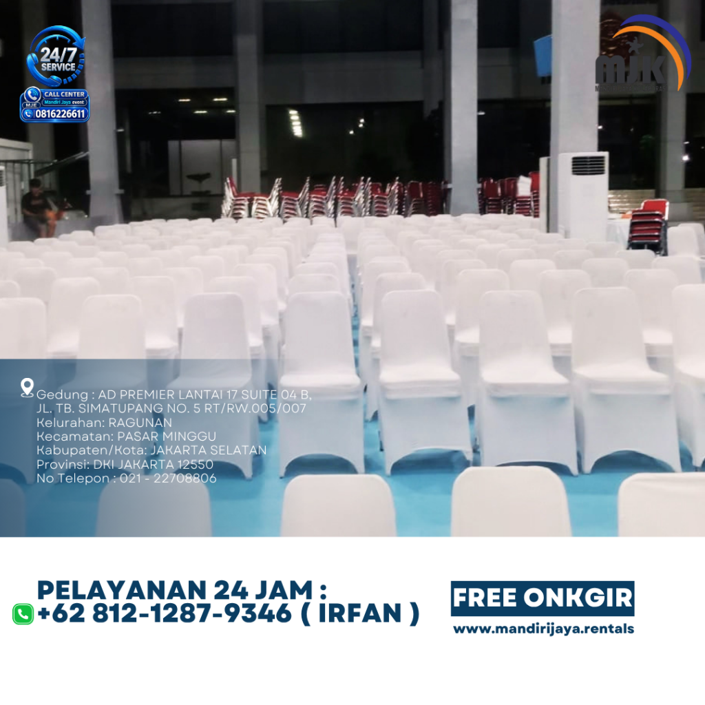 Sewa Meja Kursi VIP Kayu,Kursi Susun Cover Putih Bekasi